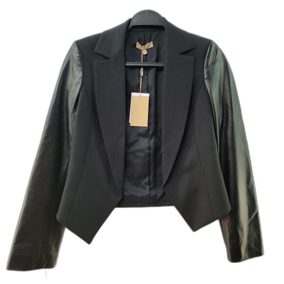 NWT Michael Kors Collection Black with Leather Sleeves Size 0 Retails $1495 - Picture 3 of 10